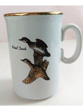 Vintage TAMS Beautiful Gold Tone & White Wood Duck Coffee Cup England